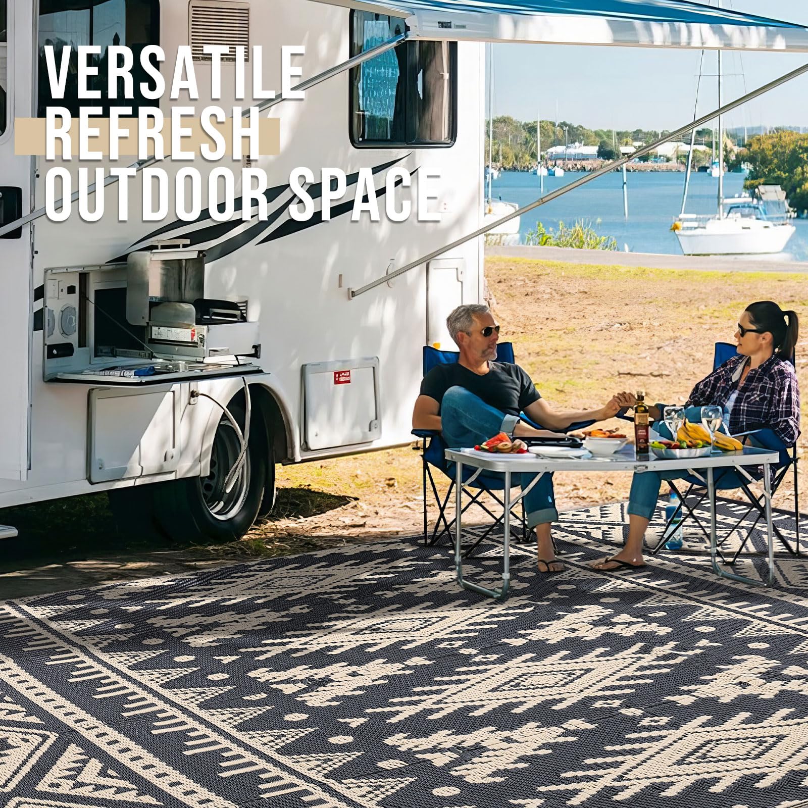 OLANLY UV-protected rug with reinforced edges ensuring long-lasting outdoor use.