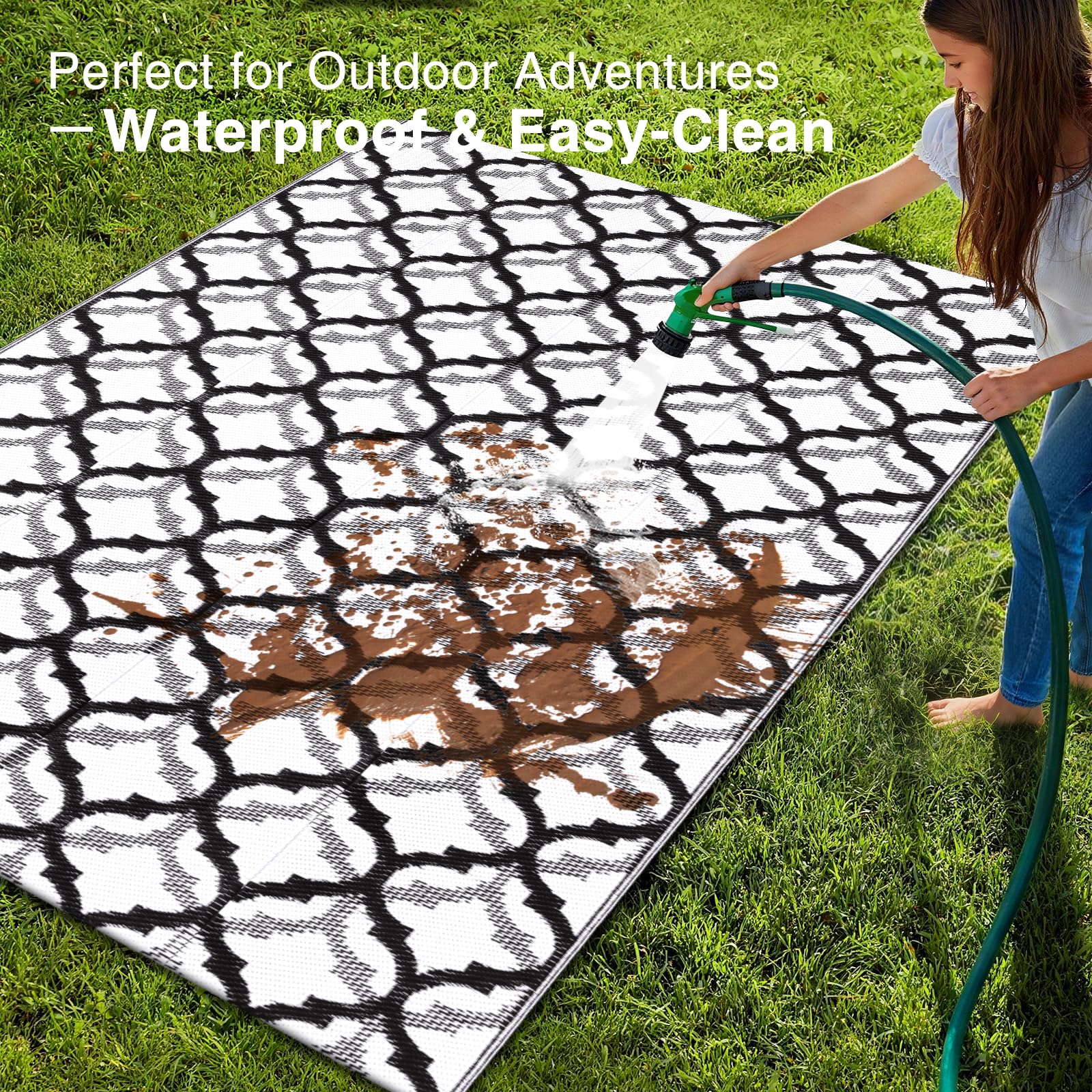 OLANLY UV-resistant outdoor rug protects color under sun exposure.