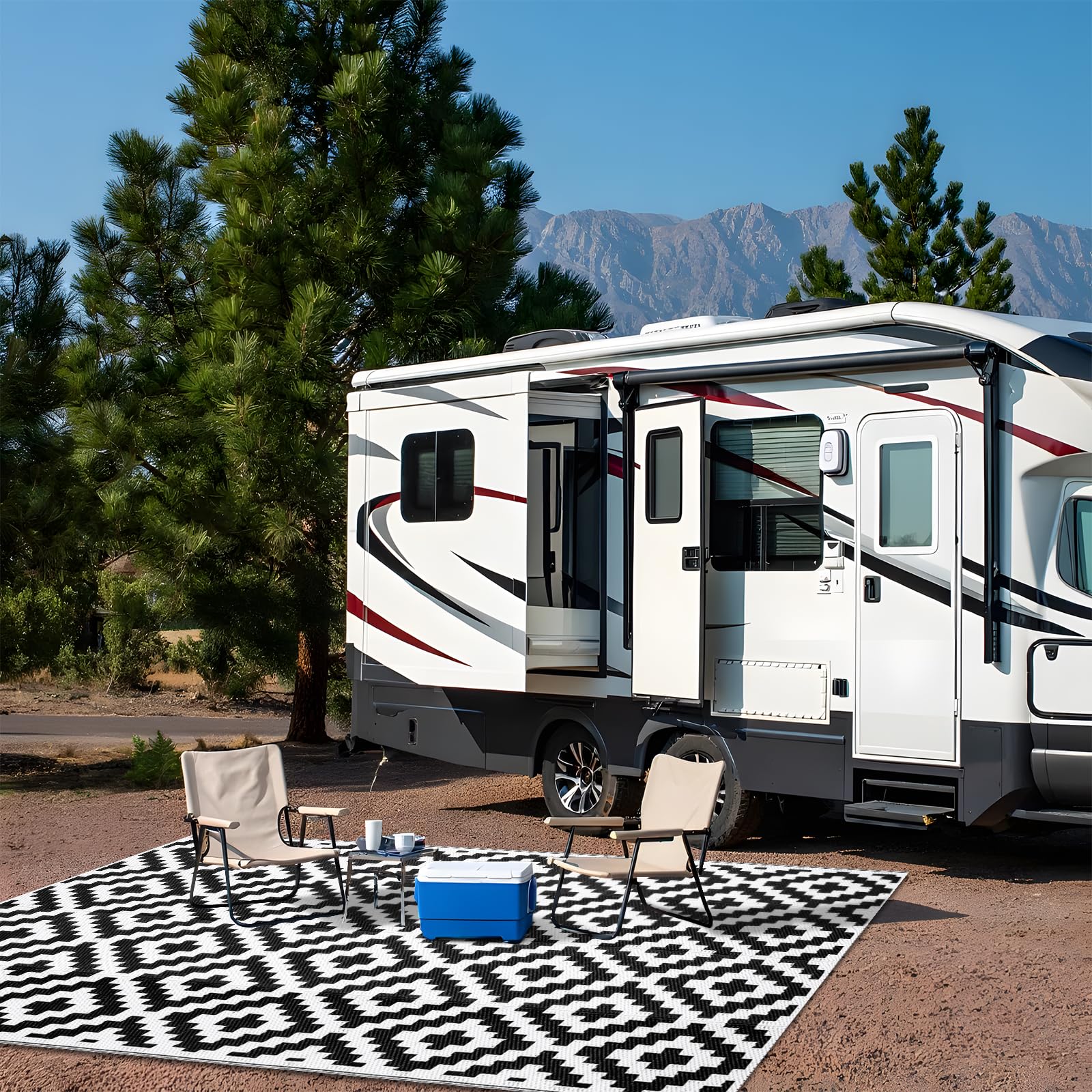 OLANLY waterproof outdoor rug 5x8 camping RV use; lightweight and portable.