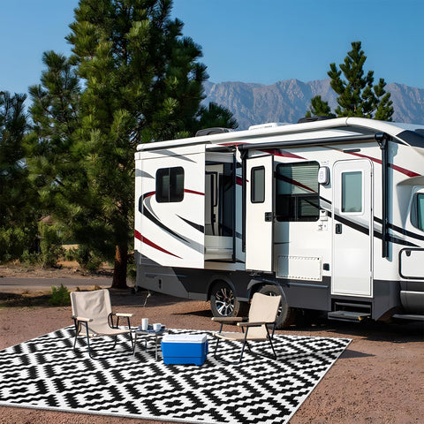 OLANLY waterproof outdoor rug 5x8 camping RV use; lightweight and portable.