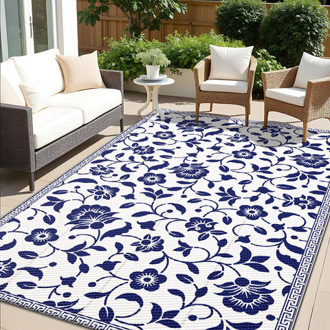 OLANLY waterproof outdoor rug 5x8 with navy floral pattern resists spills.