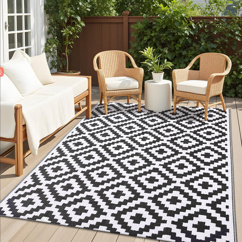 OLANLY waterproof outdoor rug 5x8 front view; durable and easy to clean for patios.