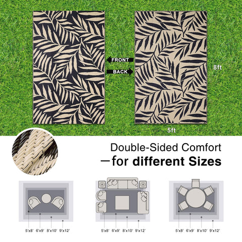 OLANLY outdoor rug back shows reversible design for versatile looks.