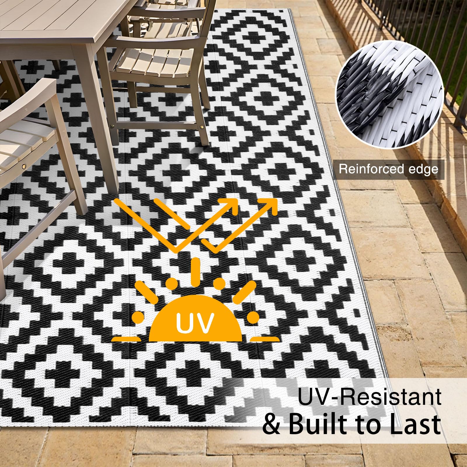 OLANLY waterproof outdoor rug 5x8 reinforced edges; long-lasting outdoor use.