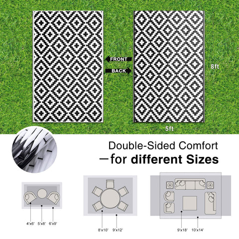 OLANLY waterproof outdoor rug 5x8 reversible pattern; two looks in one outdoor mat.