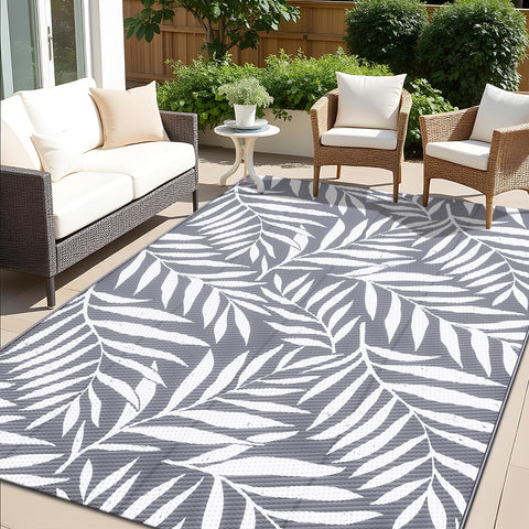 OLANLY waterproof outdoor rug 5x8 top view; durable leaf pattern for patios and decks.