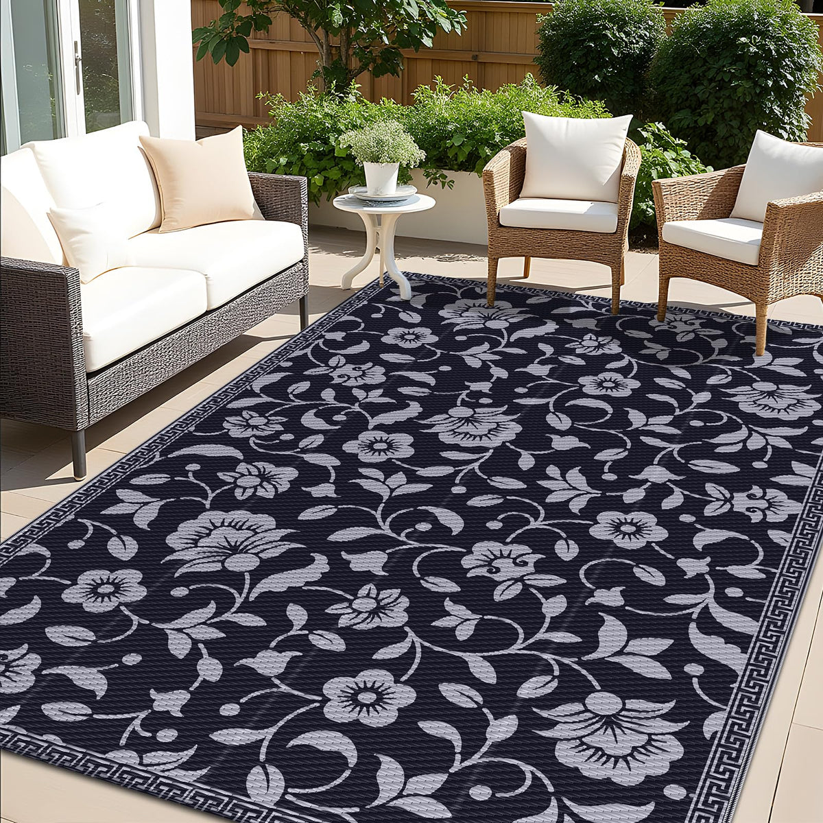 OLANLY waterproof outdoor rug 5x8 with floral pattern, ideal for patios and decks.