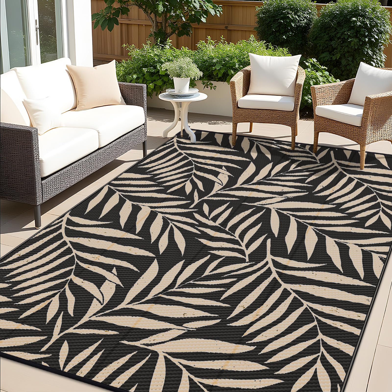 OLANLY waterproof outdoor rug 6x9 with leaf pattern, ideal for patios and decks.