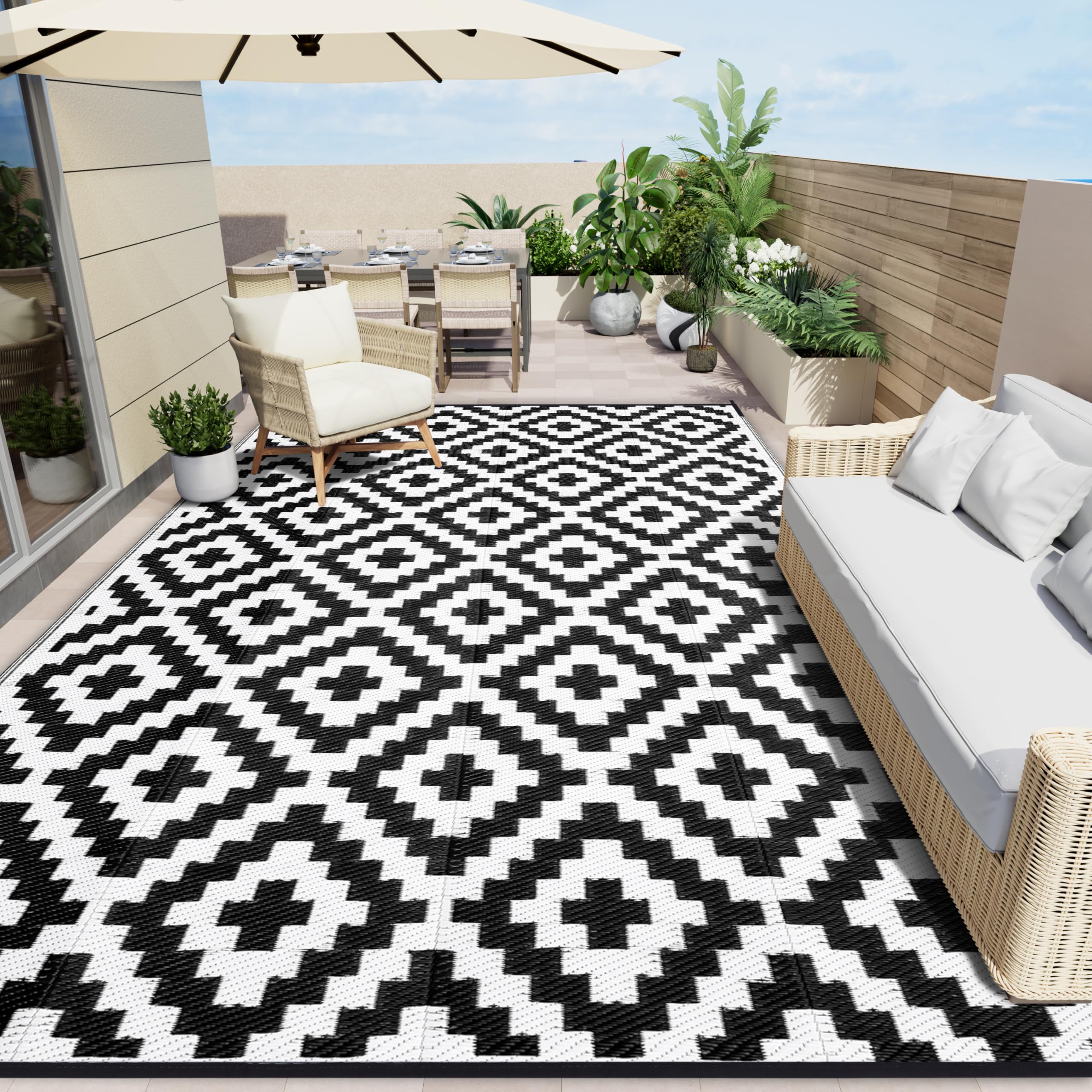 OLANLY waterproof outdoor rug 8x10 with easy cleaning surface for patios