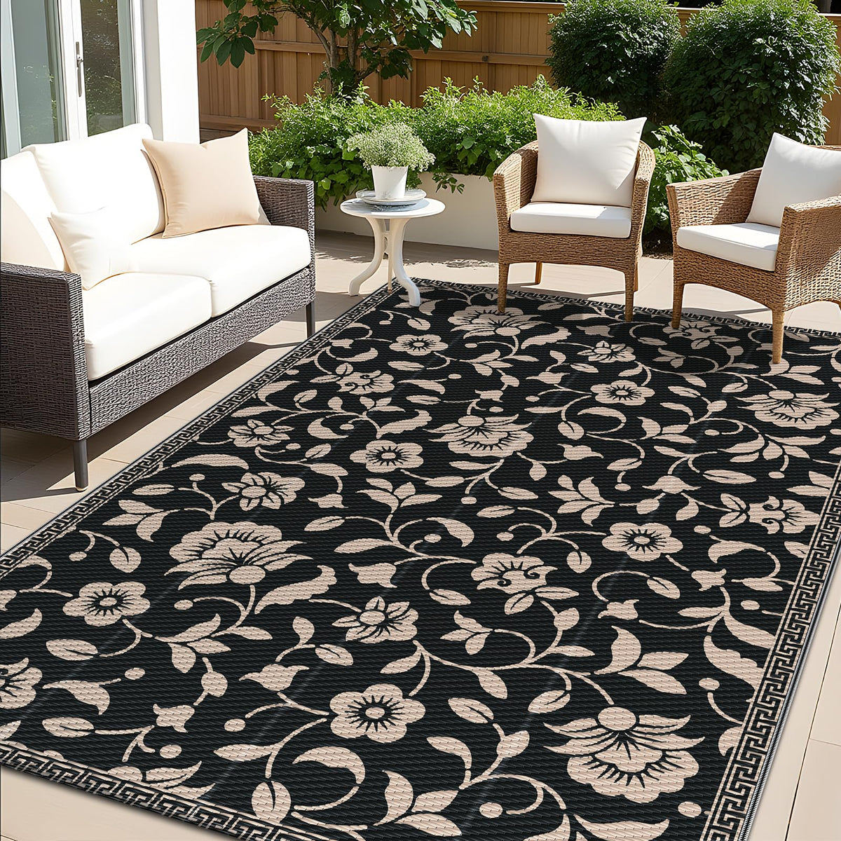 OLANLY waterproof outdoor rug with flower pattern for patios and decks