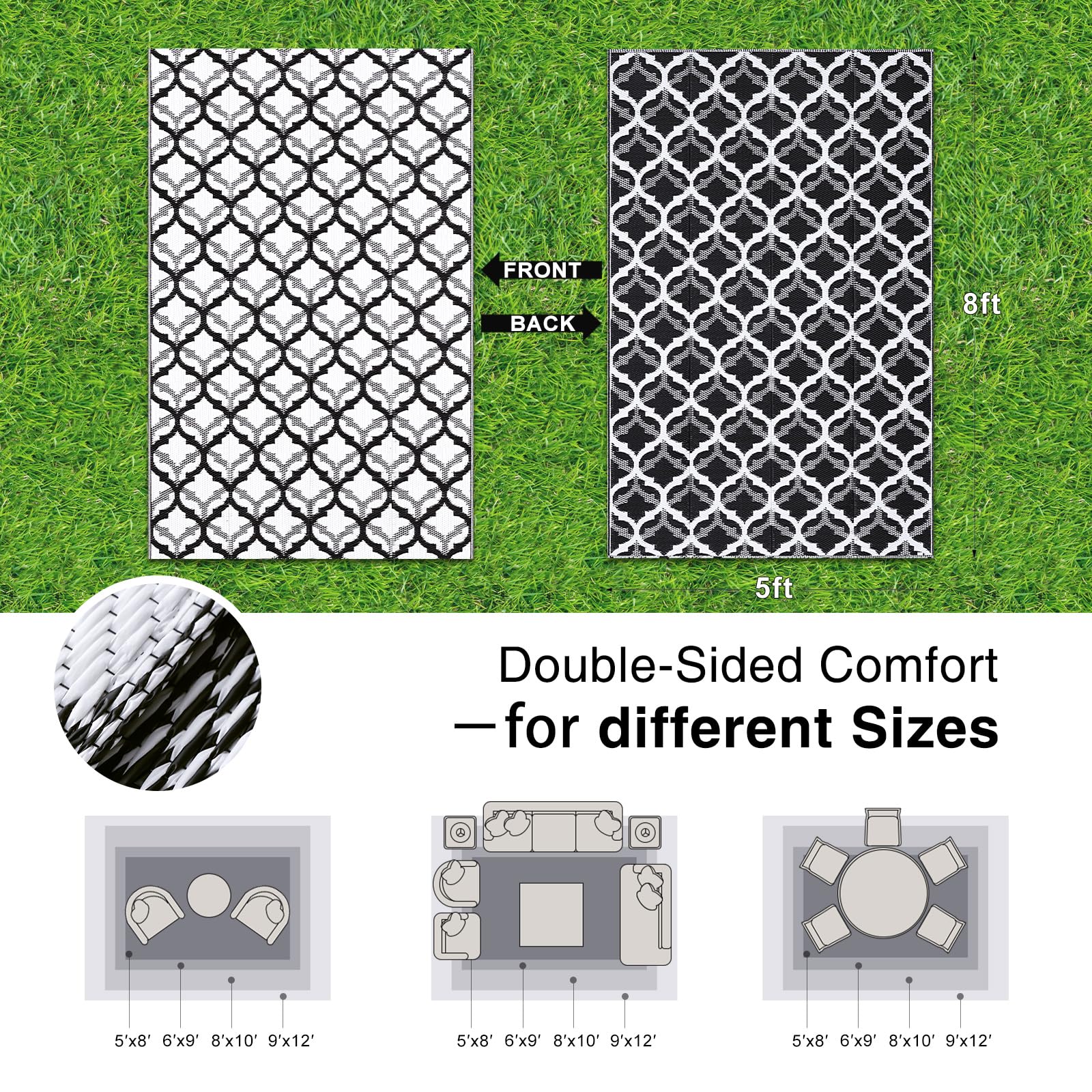 OLANLY waterproof outdoor rug keeps surfaces dry and easy to clean.
