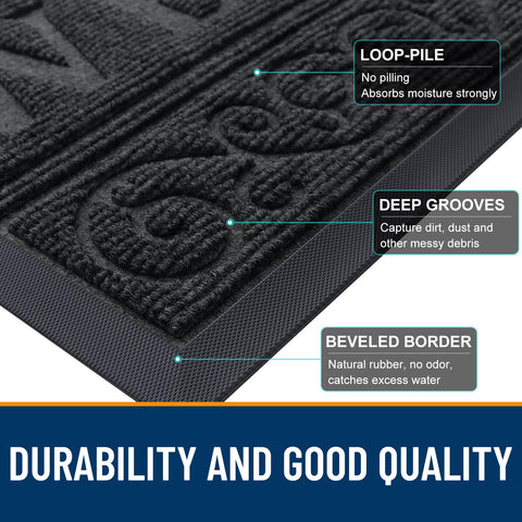 OLANLY Welcome Door Mat after hose rinse shows deep-clean capability.