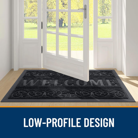 OLANLY Welcome Door Mat low-profile design easing doorway clearance.