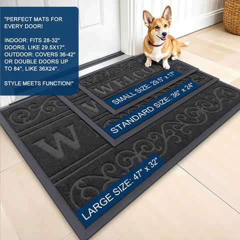 OLANLY Welcome Door Mat woven top close-up capturing dirt and moisture removal.
