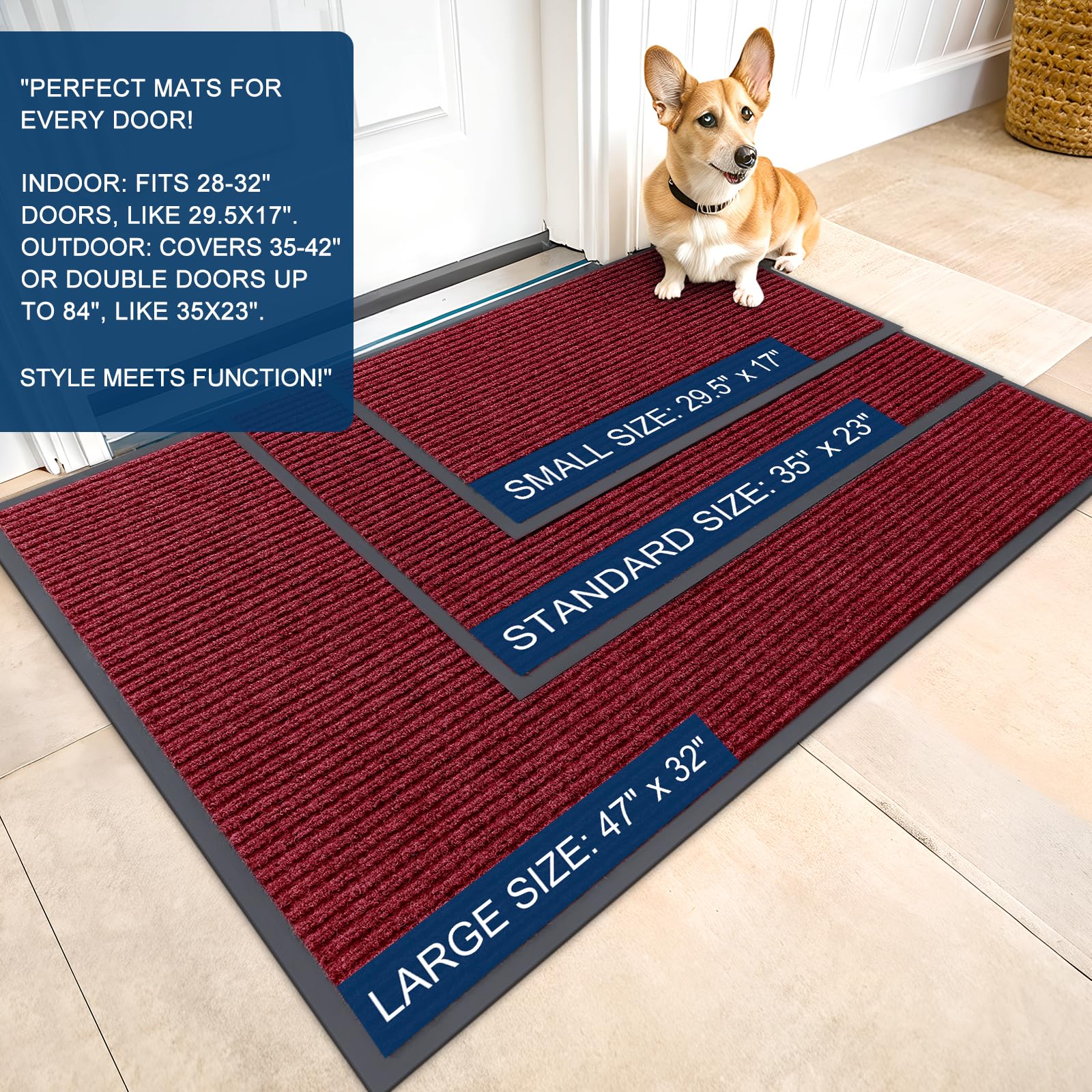 OLANLY wine-red doormat highlighting fade-resistant color for long-lasting appeal.