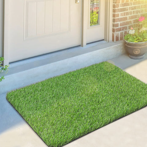 OLanto artificial grass door mat front view - welcoming entrance with realistic turf