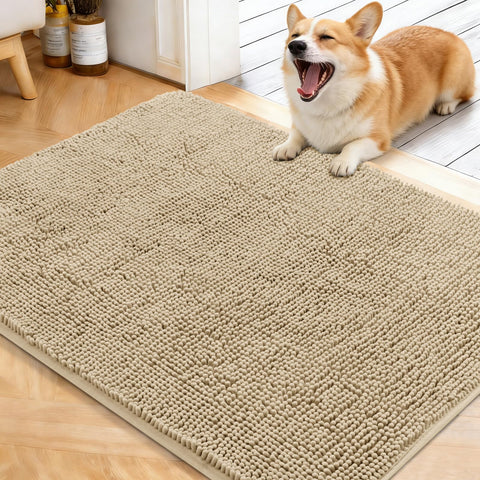OLANLY dog door mat front view demonstrates dirt capture for clean entryways.