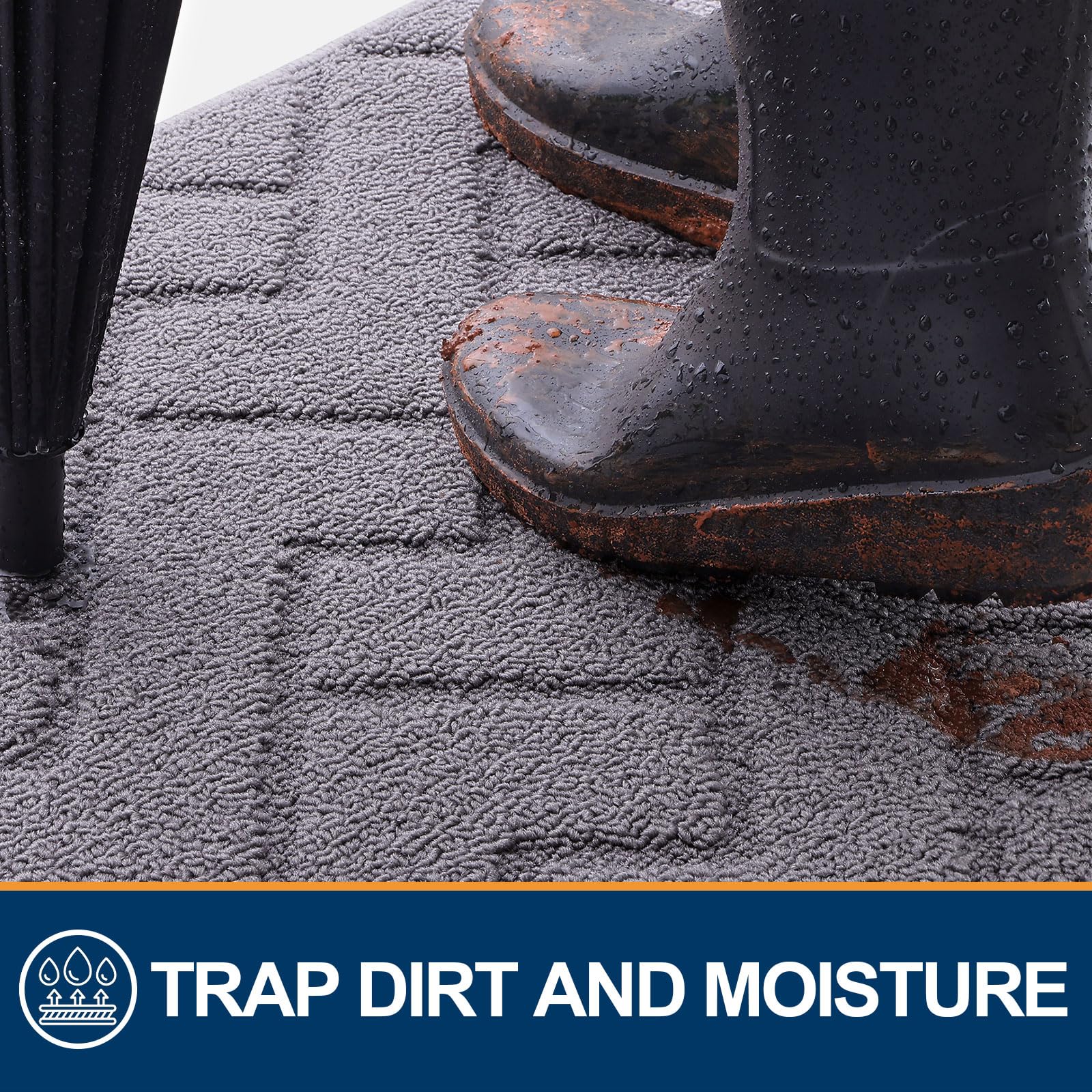 OLANLY mat showing dirt absorption and moisture capture for clean floors.