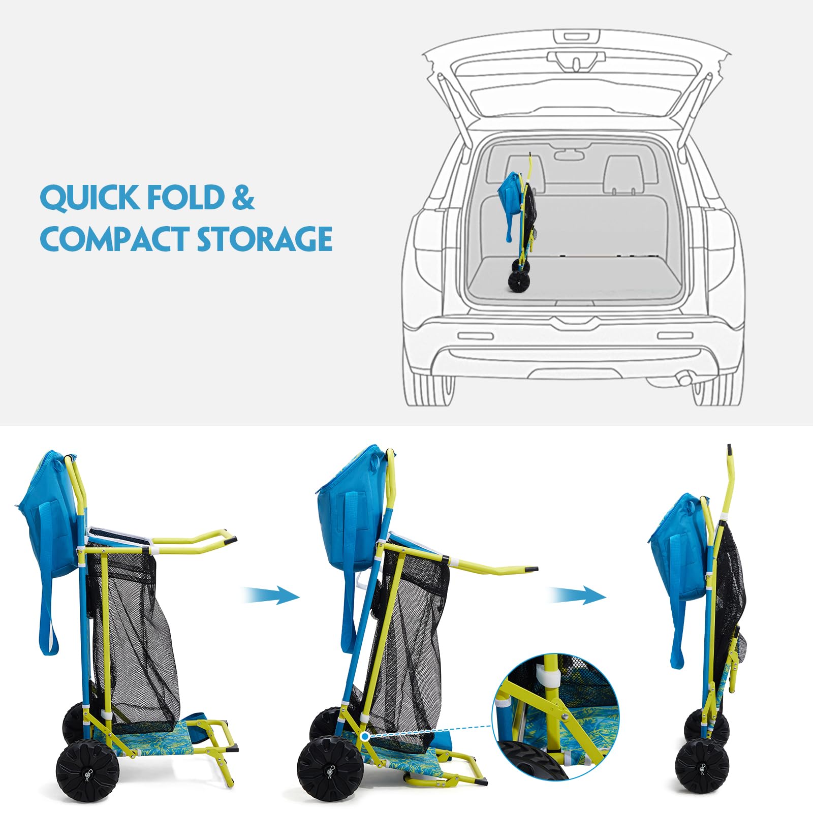 Old Bahama Bay folding-wagon folds compactly for easy storage.