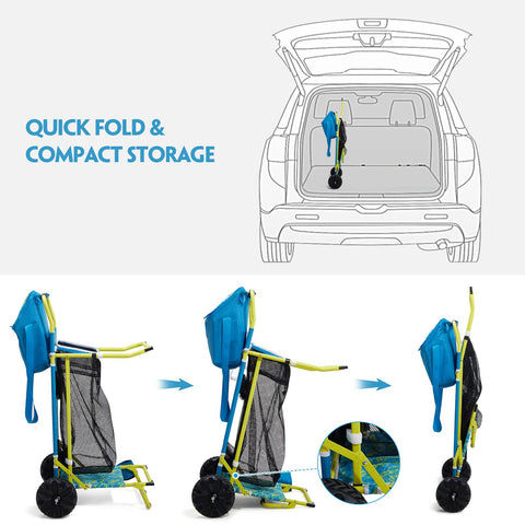 Old Bahama Bay folding-wagon folds compactly for easy storage.
