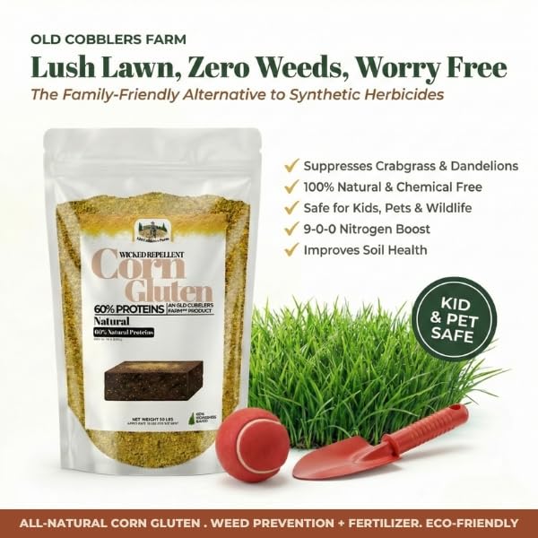 Old Cobblers Farm 15lb bag offers natural pre-emergent weed control for gardens.