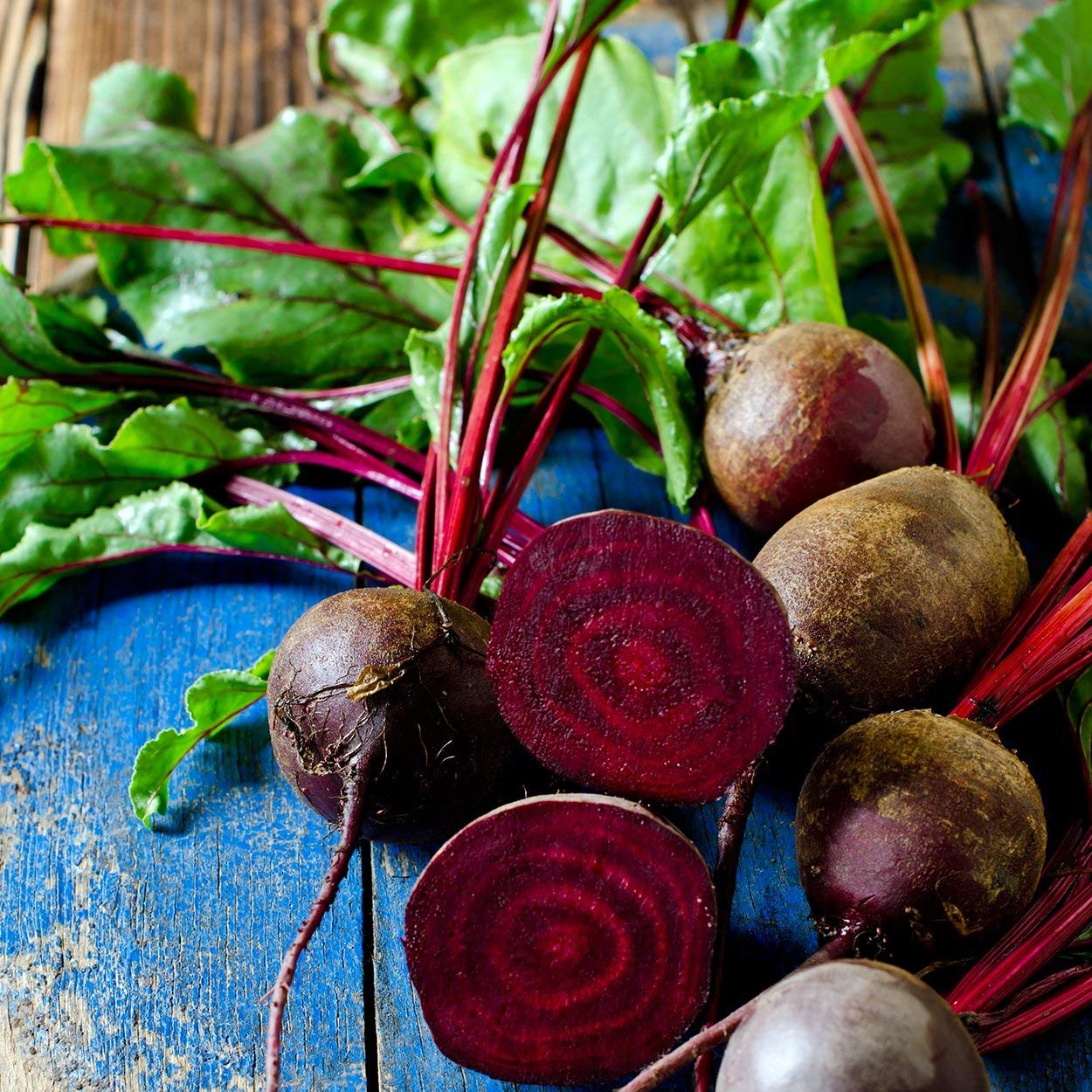 The Old Farmer's Almanac Detroit Dark Red beet seeds leaves closeup for kitchen use