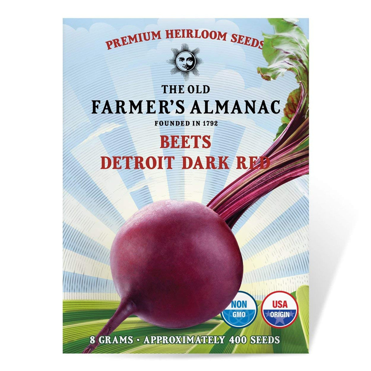 The Old Farmer's Almanac Detroit Dark Red beet seeds packet front view for planning cool-season harvests