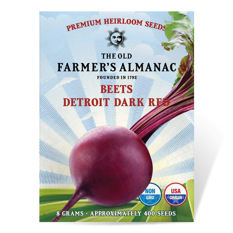 The Old Farmer's Almanac Detroit Dark Red beet seeds packet front view for planning cool-season harvests