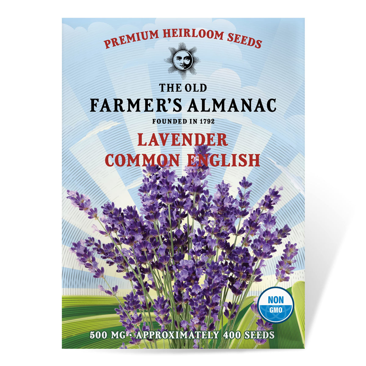 The Old Farmer's Almanac heirloom lavender seeds packet ready for planting for vibrant garden color