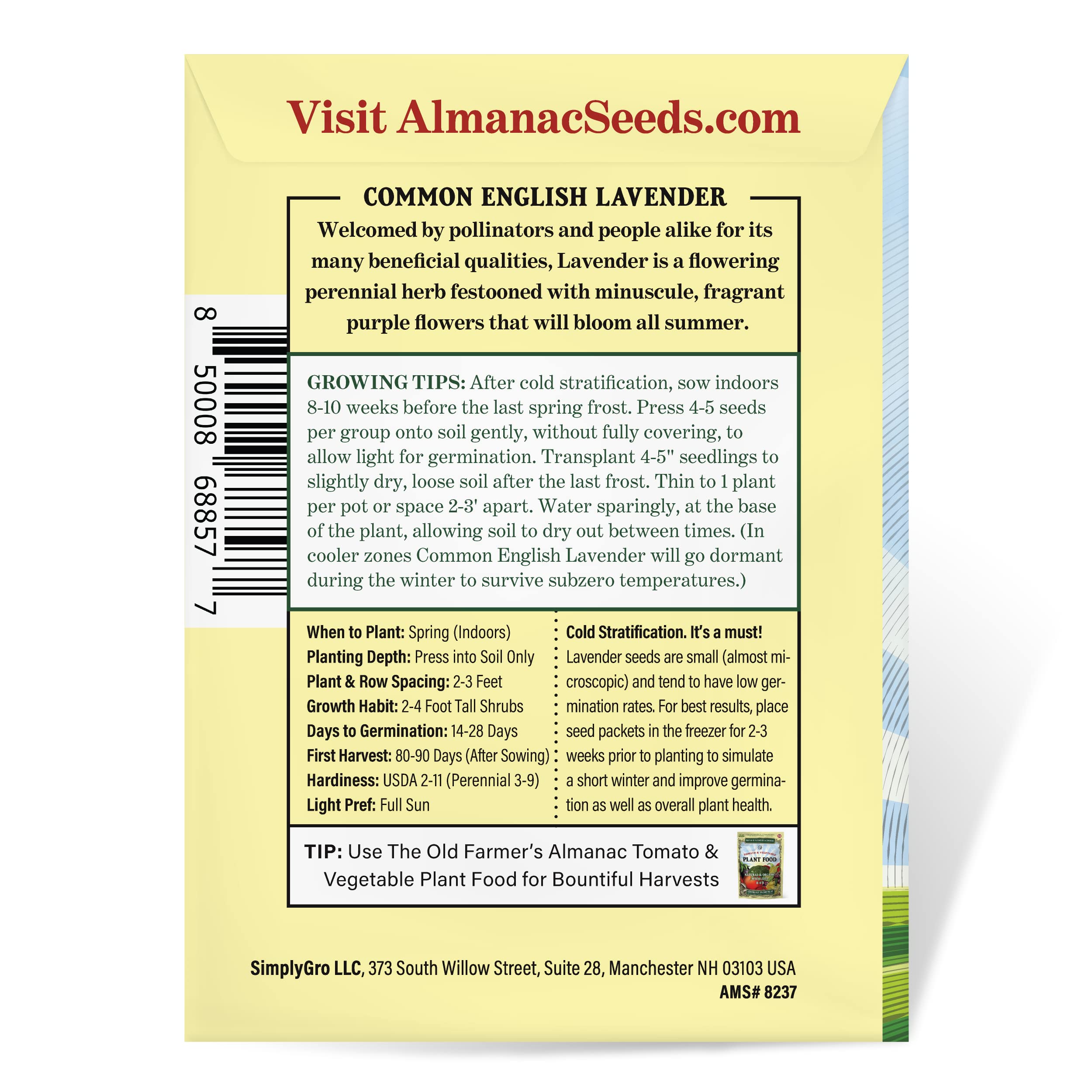 Open-pollinated lavender seeds from The Old Farmer's Almanac for heritage gardening