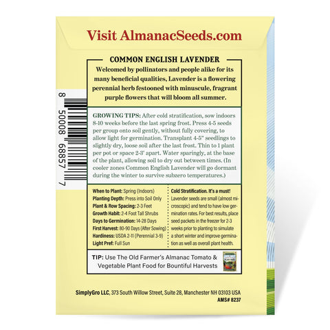 Open-pollinated lavender seeds from The Old Farmer's Almanac for heritage gardening