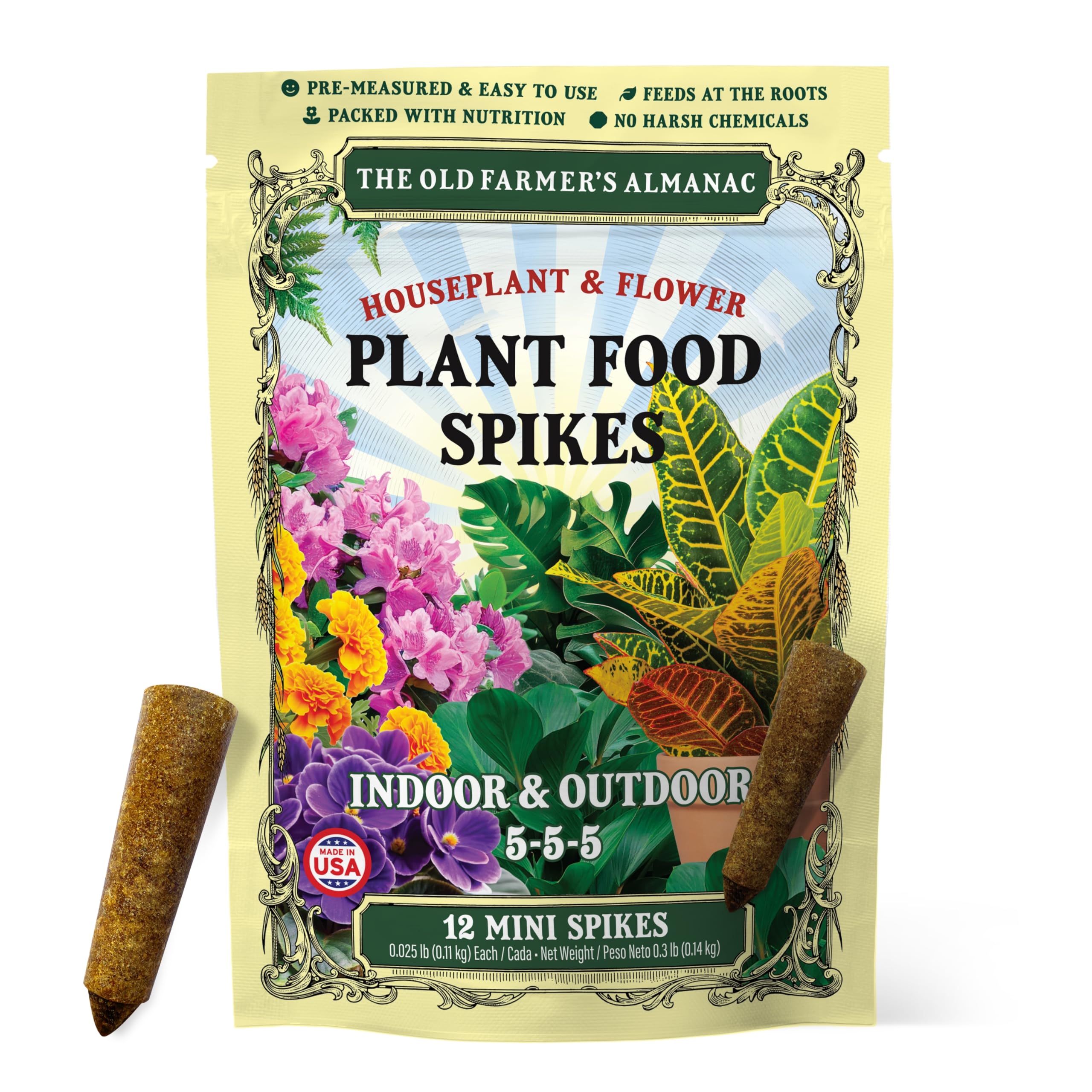 The Old Farmer's Almanac Mini Spikes packaging is easy and mess-free for home gardens.