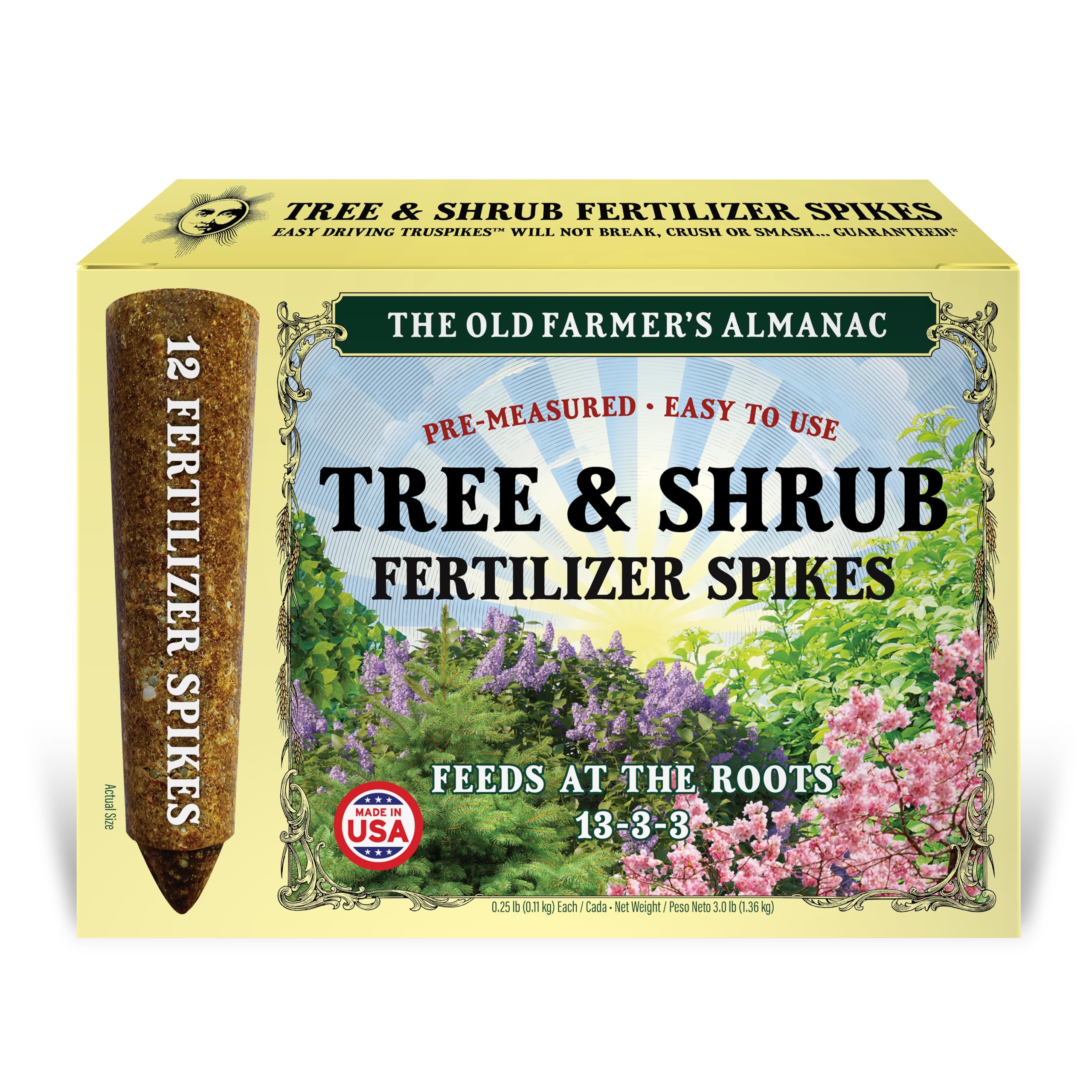 The Old Farmer's Almanac TruSpike side view delivering quick tree and shrub nutrition.