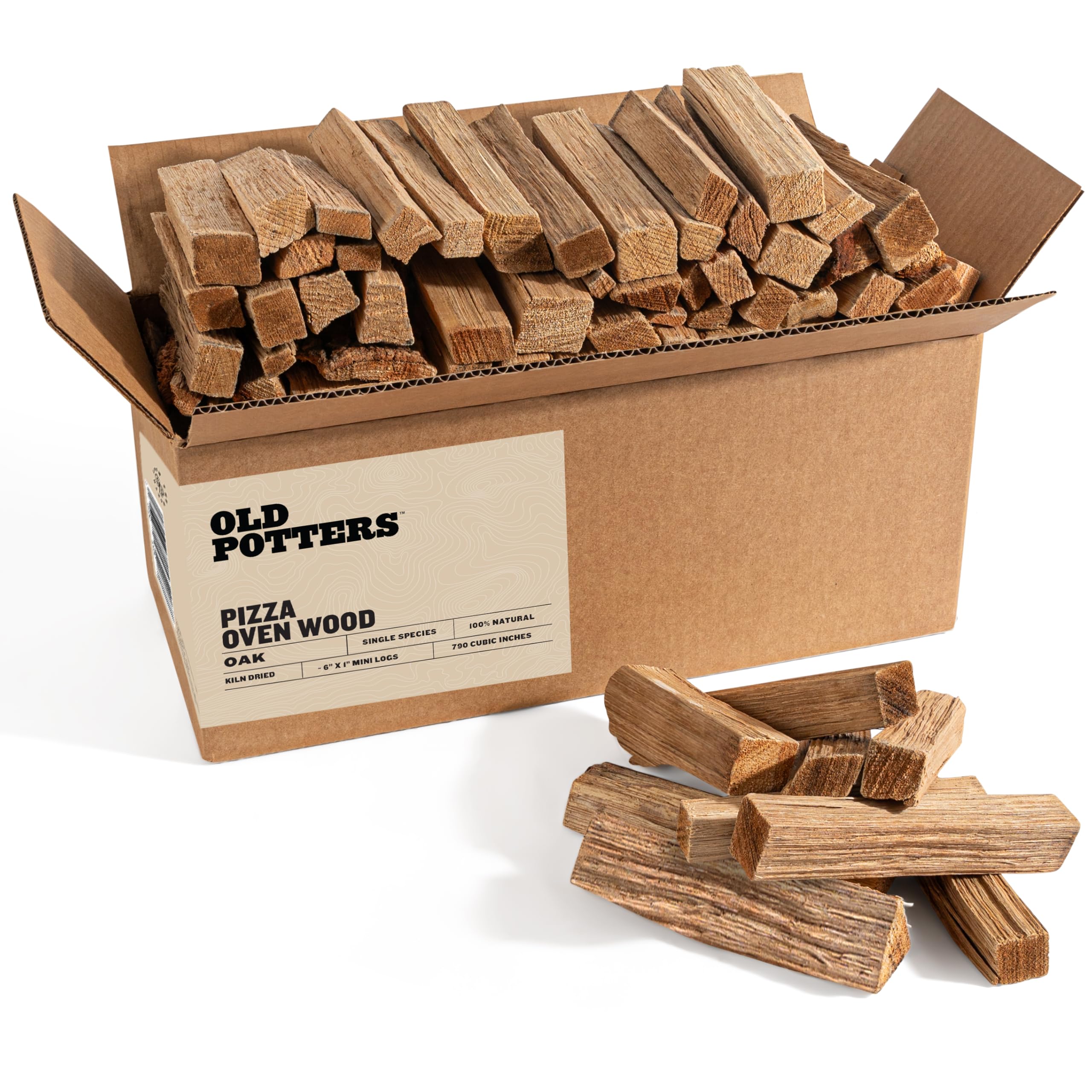 Old Potters kiln-dried oak log ready for pizza ovens, delivering authentic smoky flavor.