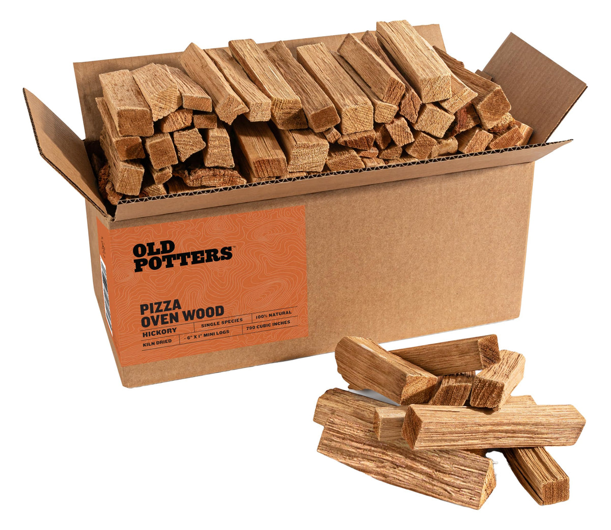 Old Potters kiln-dried oak logs, 6 inches, for steady heat in pizza ovens.