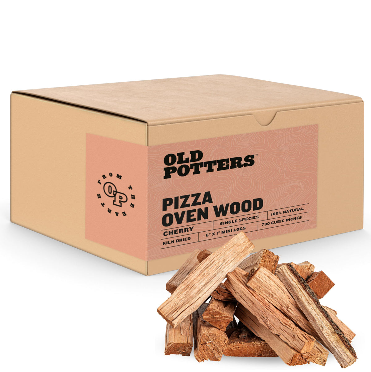 Old Potters kiln-dried cherry pizza-oven logs ready for clean burning and authentic flavor.