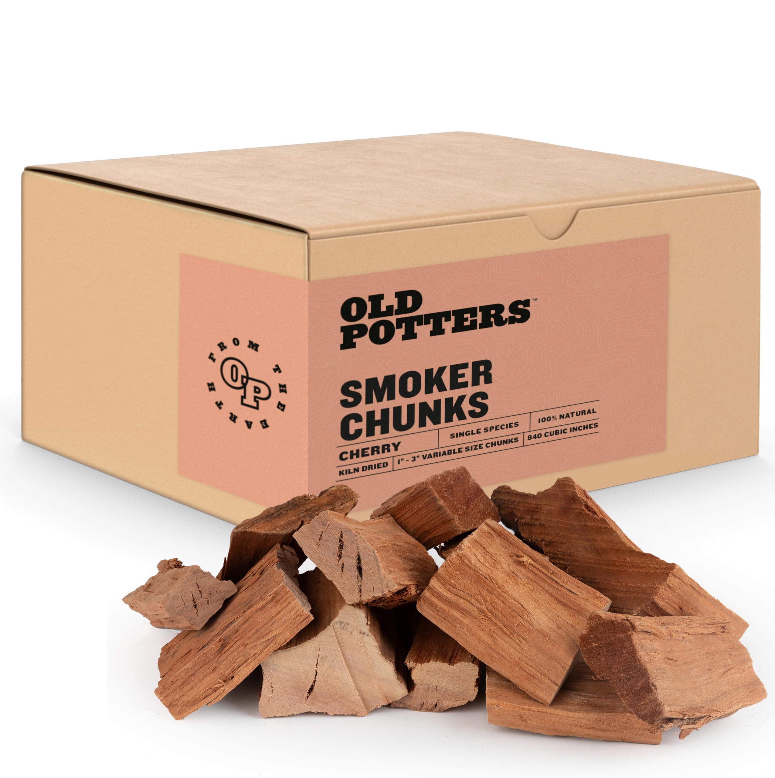 Old Potters cherry wood chunks bag for mild smoke flavor.