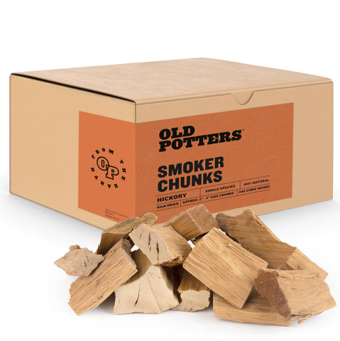 Old Potters smoker chunks in Hickory flavor, 13-16 lbs, ideal for versatile grilling