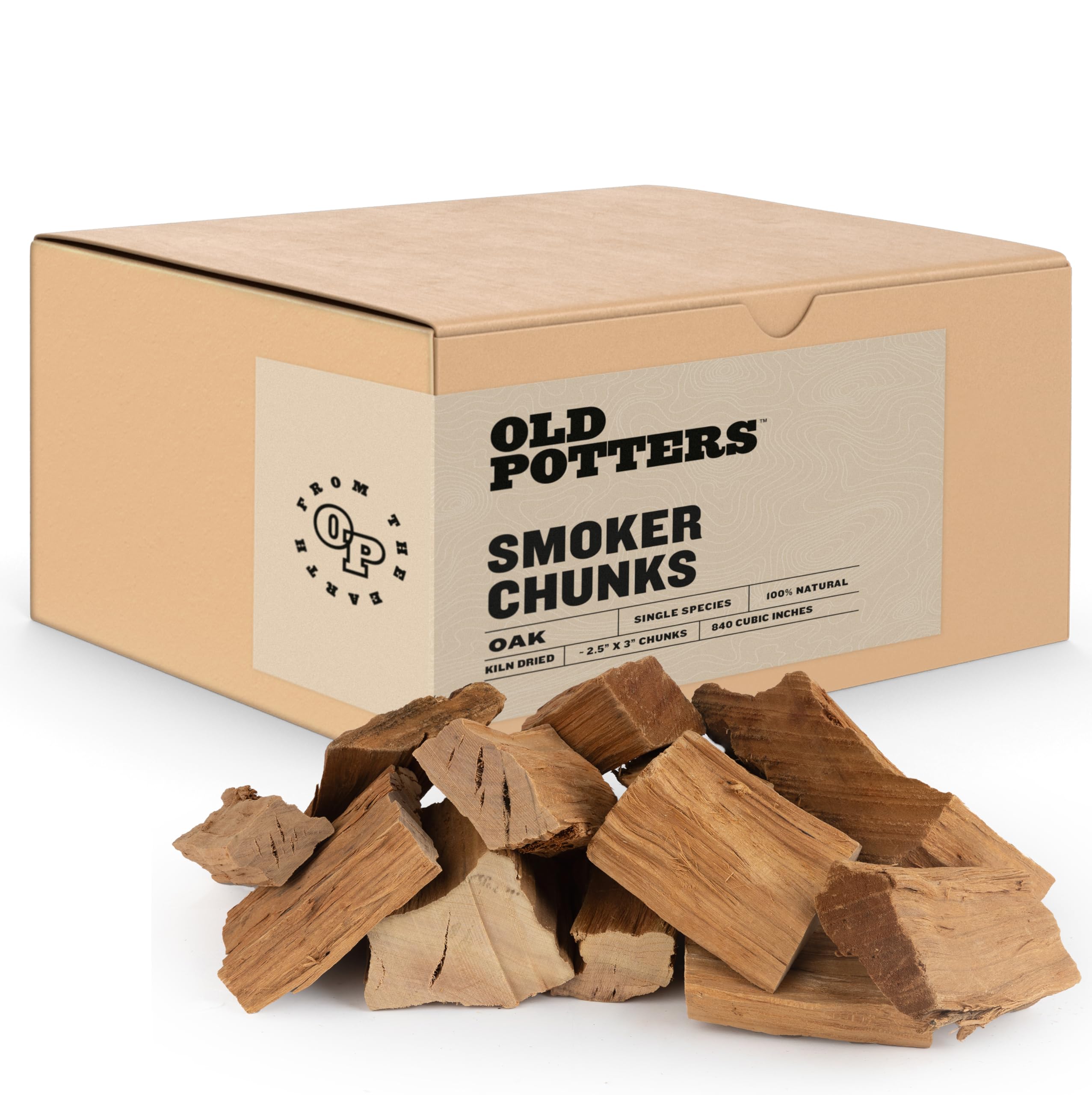 Old Potters smoker chunks oak 2x3 inch pieces in bag for versatile grilling and mild smoke flavor