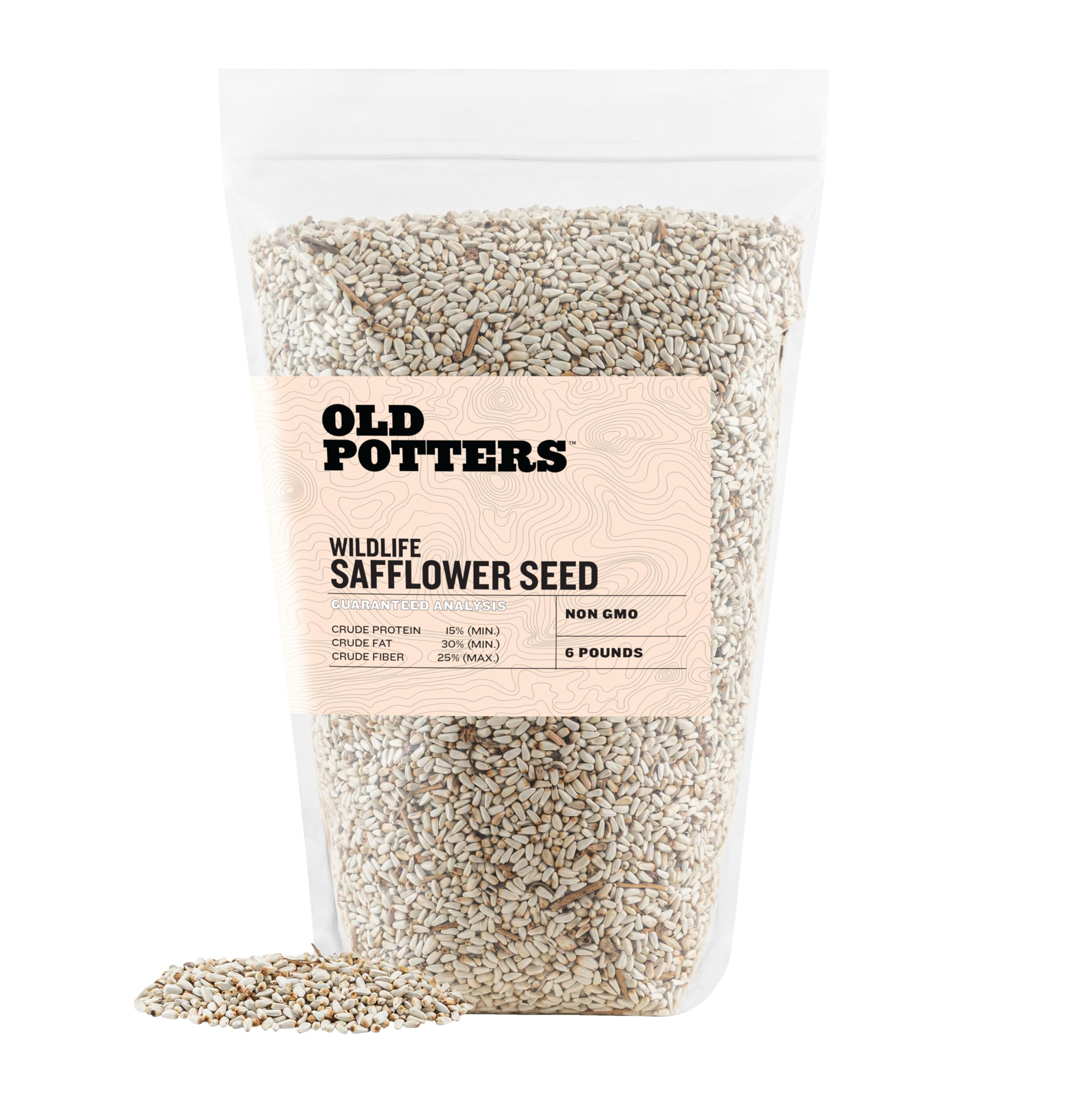 Old Potters Wildlife safflower seed in package helps backyard birds thrive with nutrient-dense seeds.