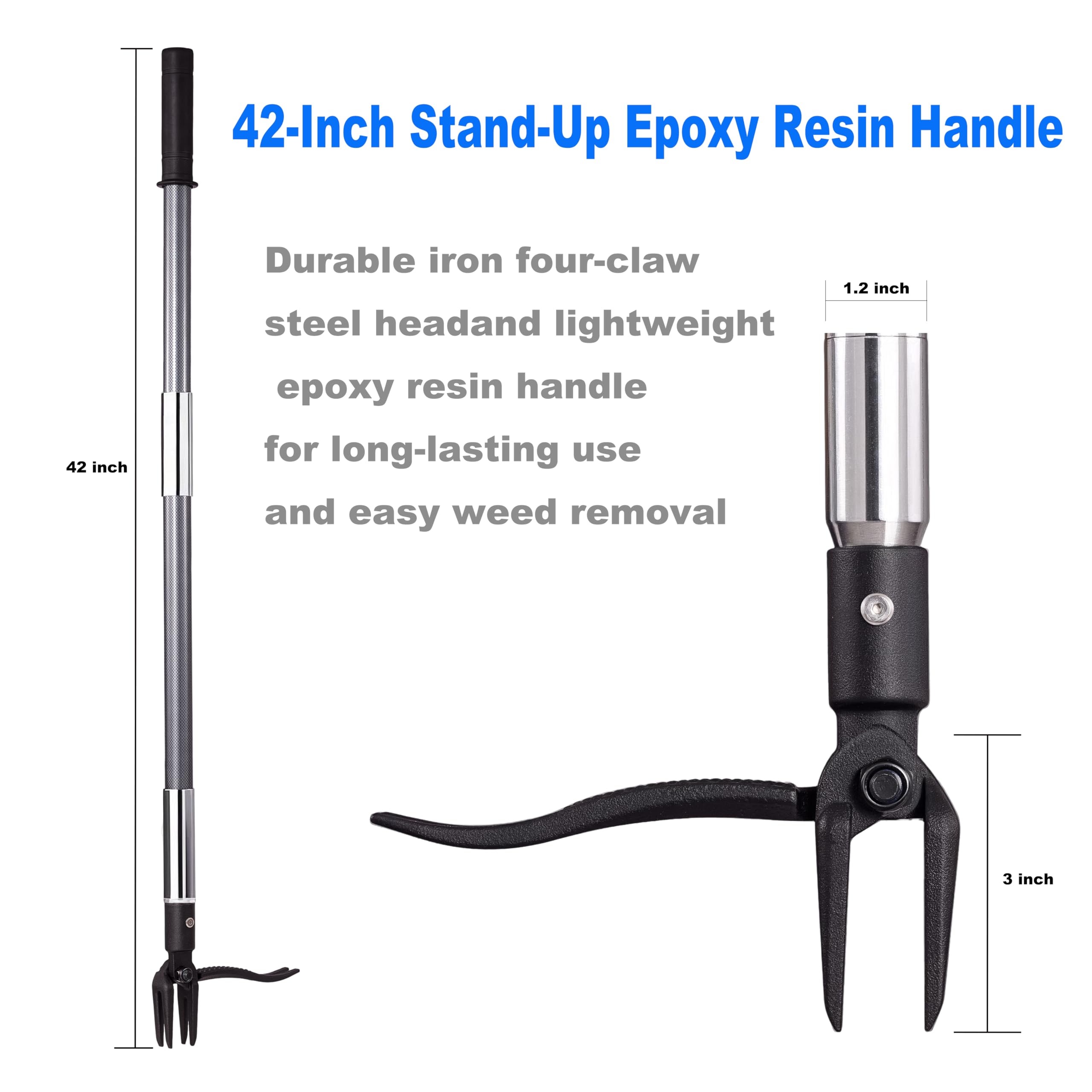 Oldriver four-claw steel head grips weeds at the root for thorough removal