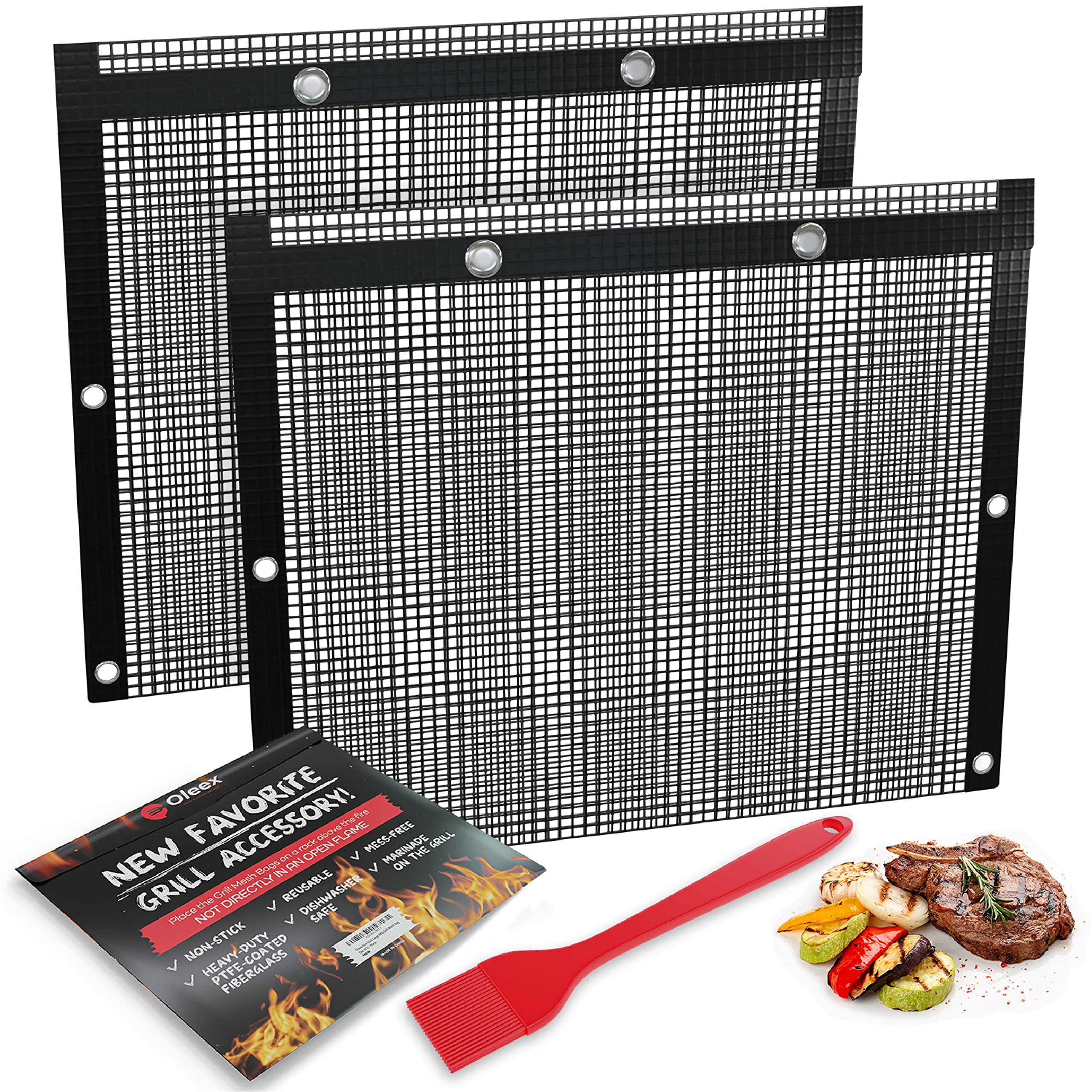 Oleex non-stick BBQ bags open on grill for easy cooking