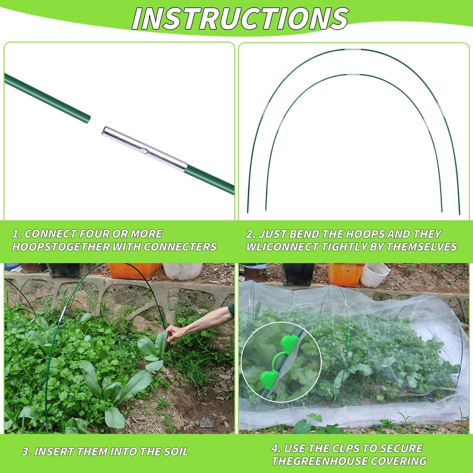 Oleitodh garden-netting coverage secured with clips for reliable plant protection.