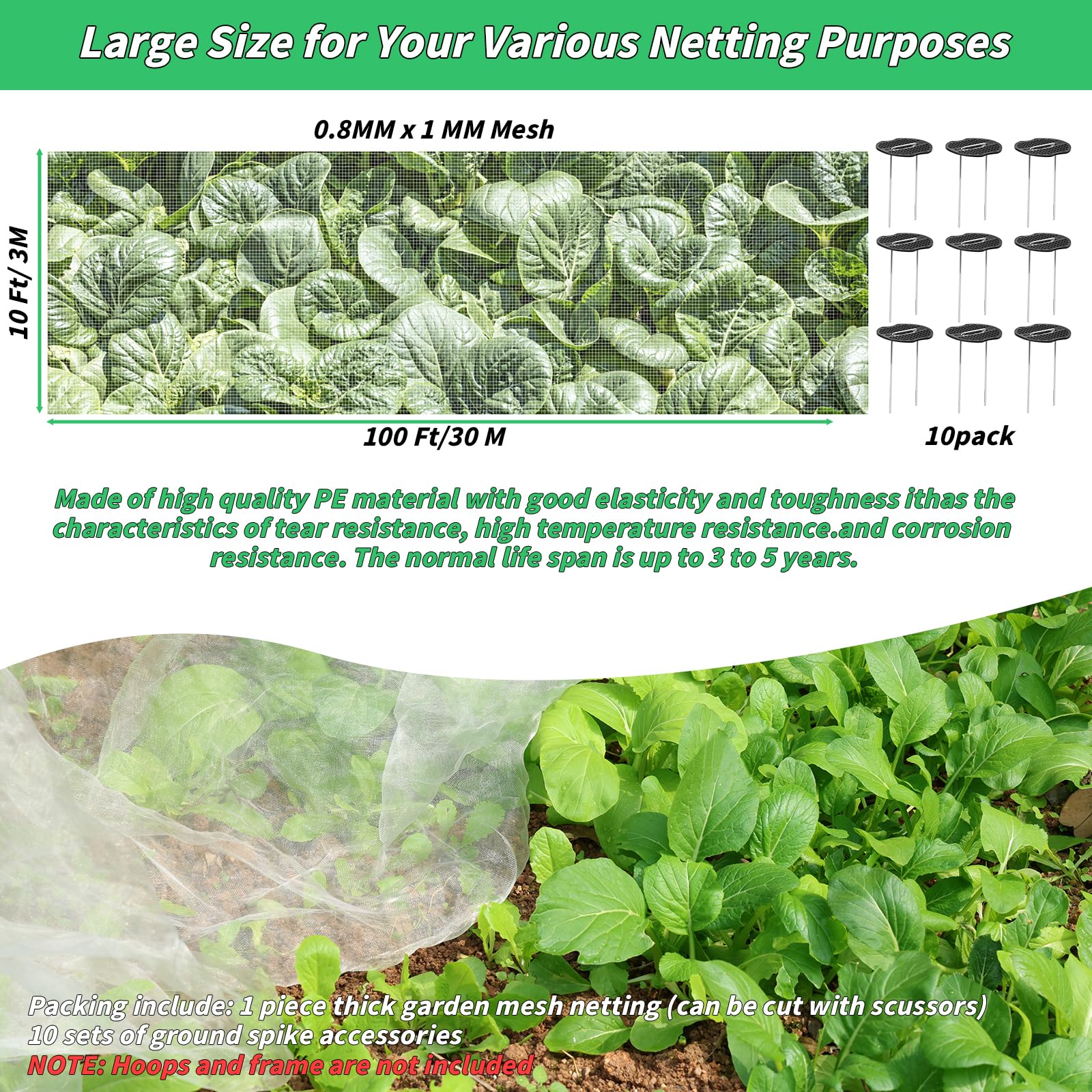 Oleitodh garden netting wide coverage for vegetables, fruits, and flowers