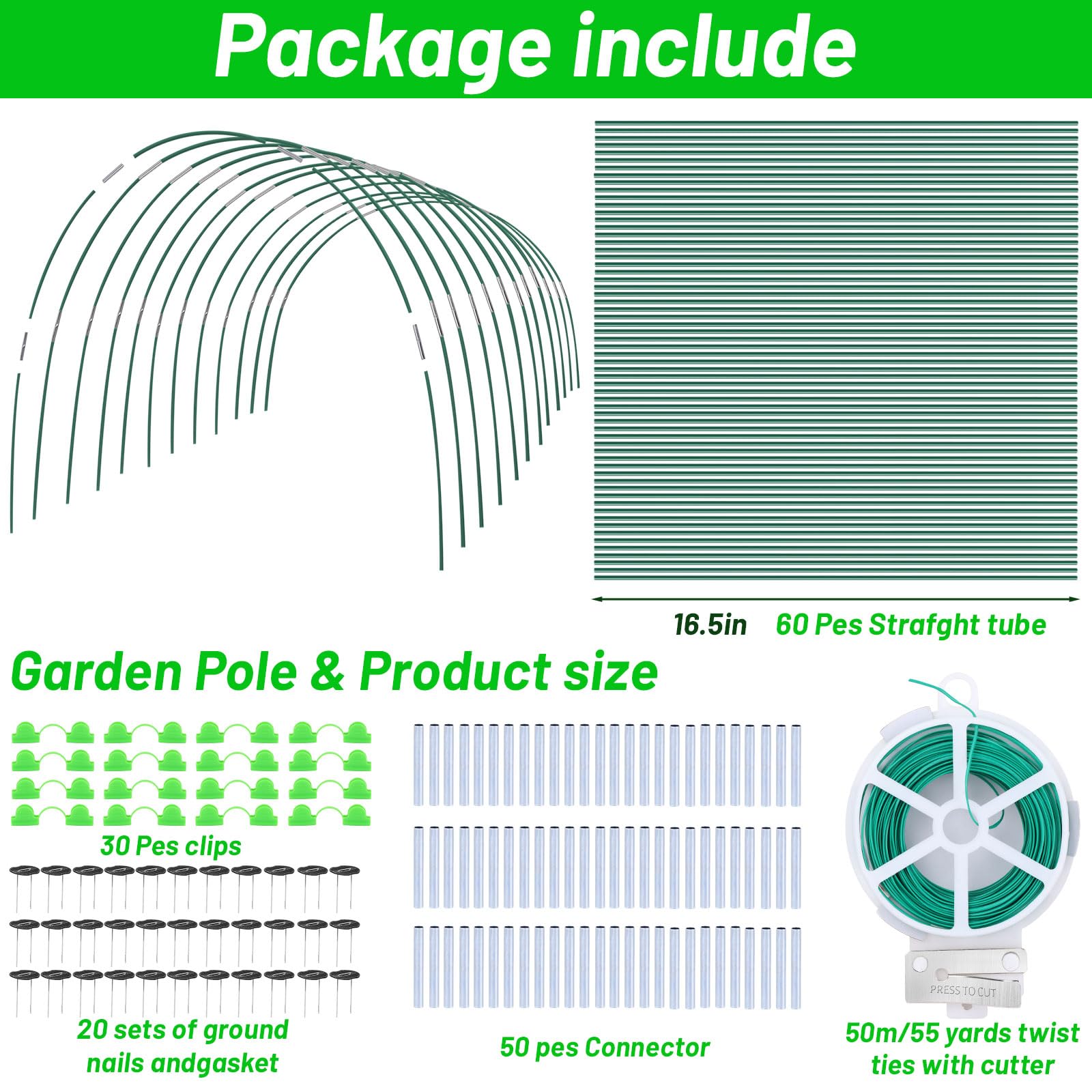 Oleitodh grow-tunnel connection showing linking hoops for customizable cover lengths.