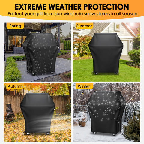 Olforce grill cover's waterproof material protects against rain, snow, and debris.