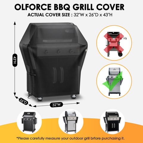Olforce grill cover features windproof belts to keep the lid secure during gusty days.