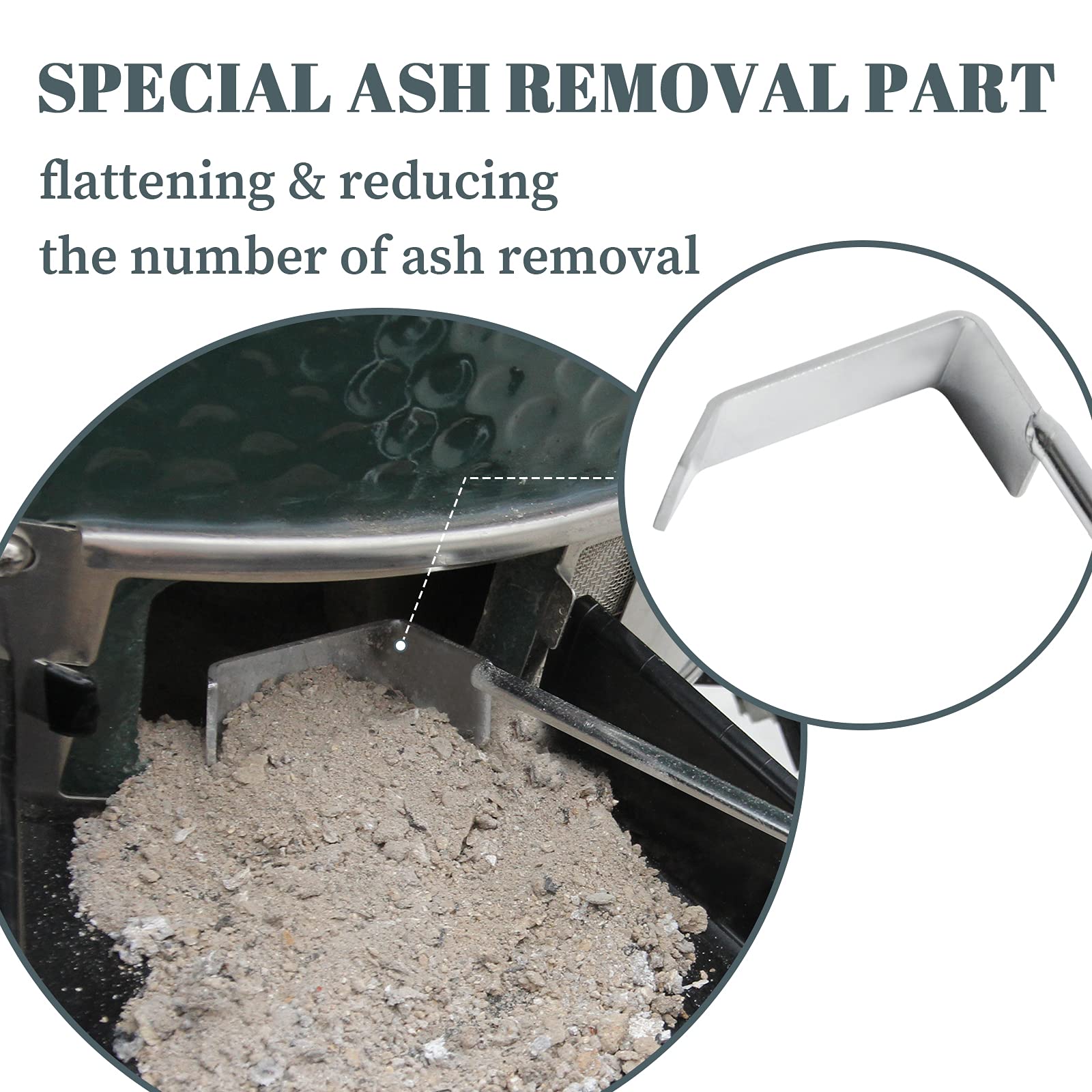 17.5 inch length reaches deep into the charcoal chamber for quick clearing.