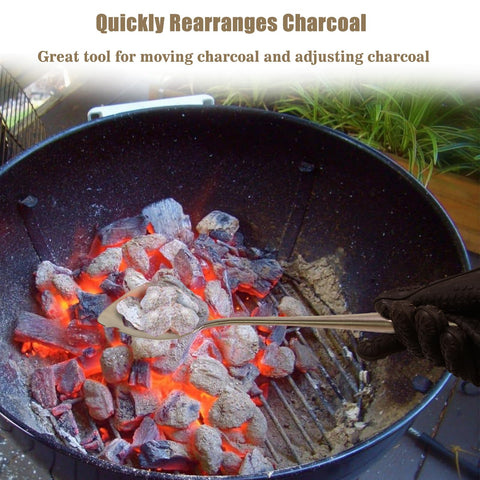OLIGAI rake features edge and notches to lift the grate safely