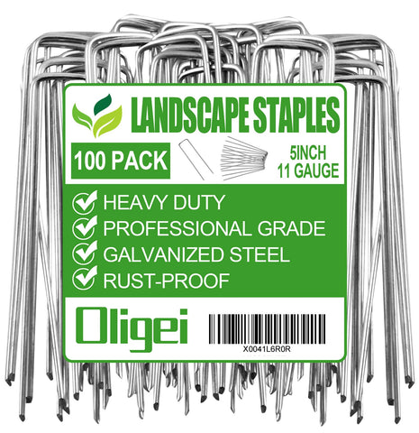 Oligei 5-inch galvanized garden stake secures weed barrier and decor